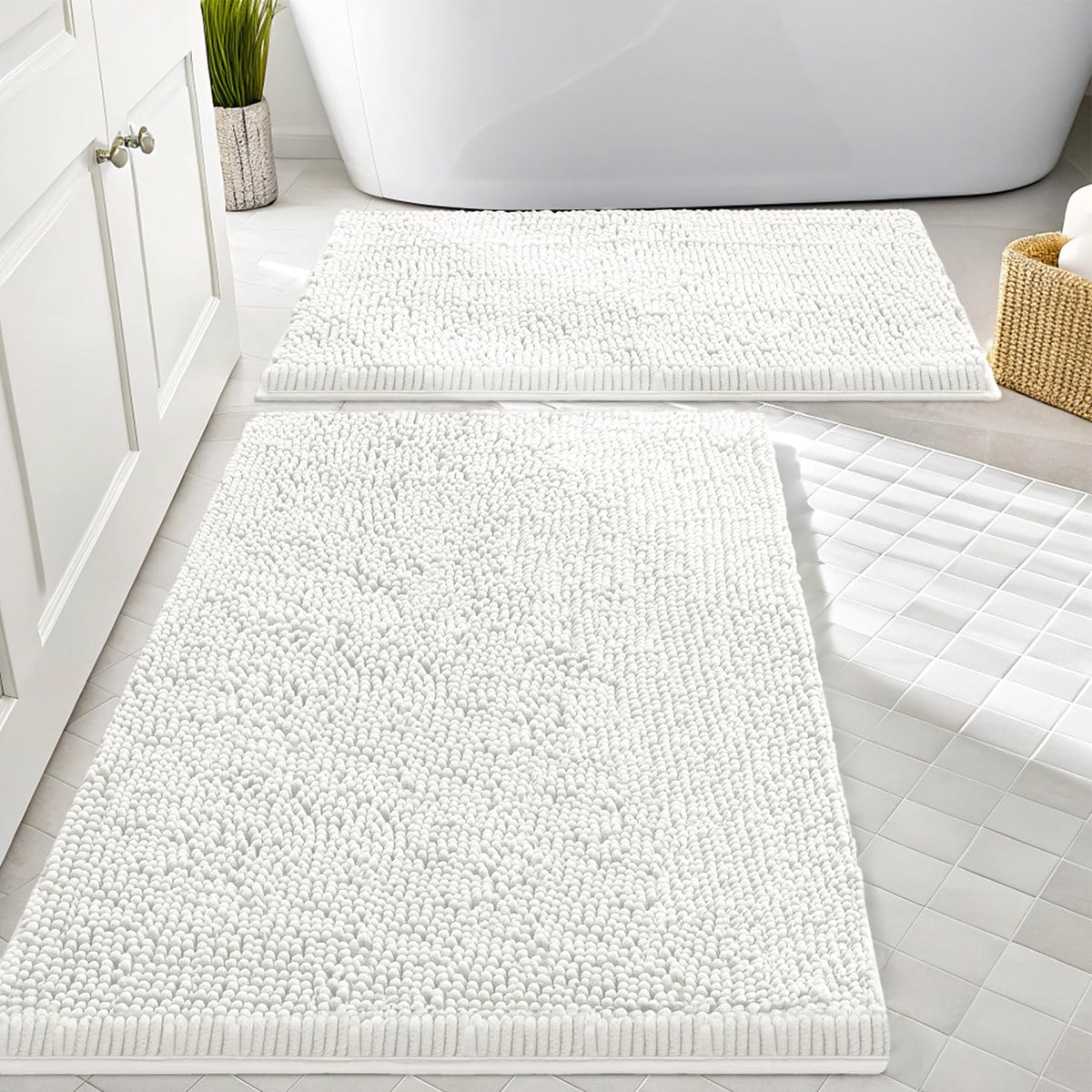 Smiry Chenille Bathroom Rugs Sets 2 Piece (30x20+24x16, Black)