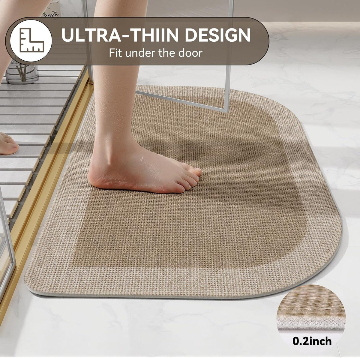 YDKGL Half Circle Bath Mat, Non Slip Thin Bathroom Rugs, Brown 16x24