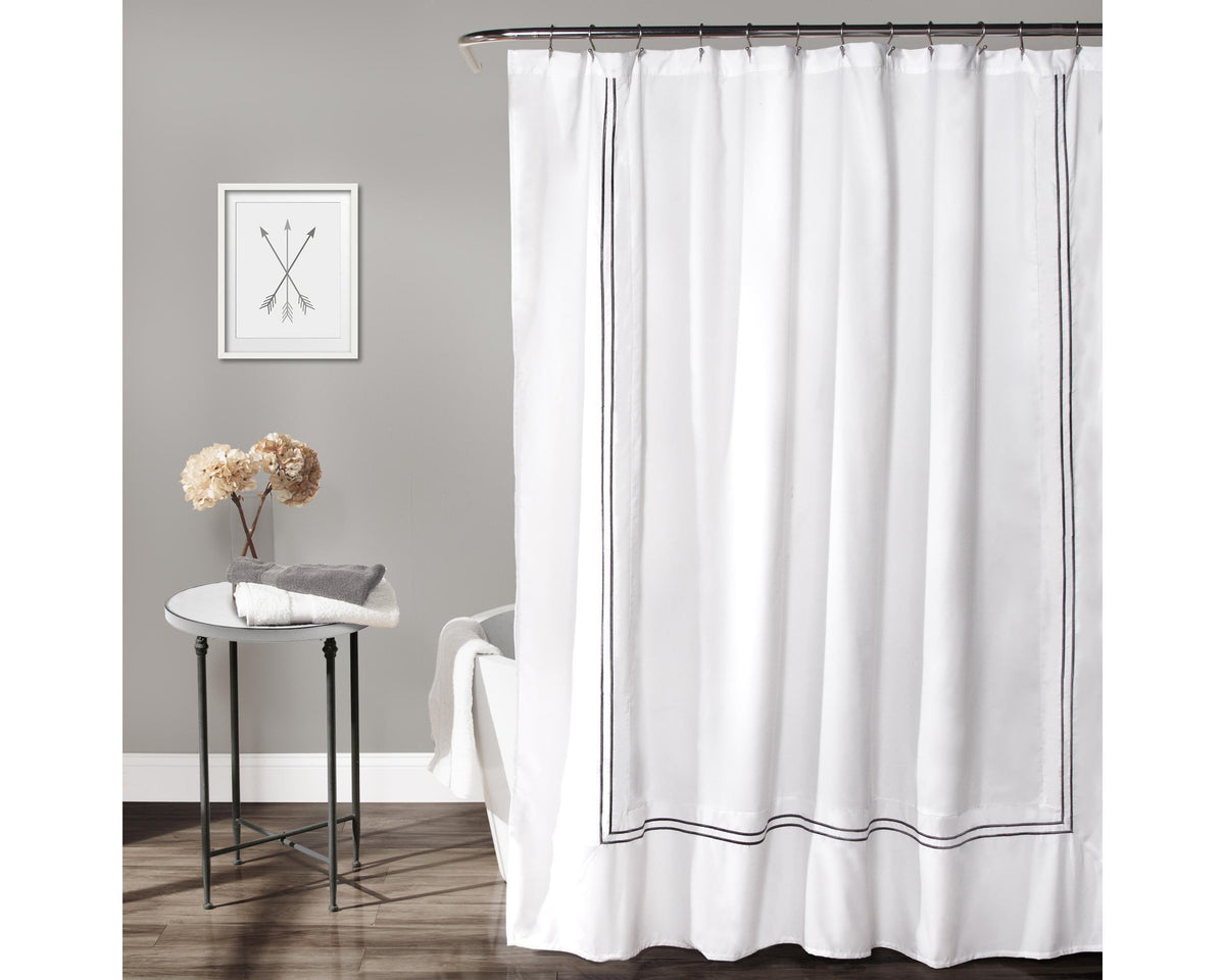 Lush Decor Hotel Collection Shower Curtain Single 72" W x 72" L White & Black - White Shower Curtains for Bathroom - Bathroom Curtain - Modern Decor