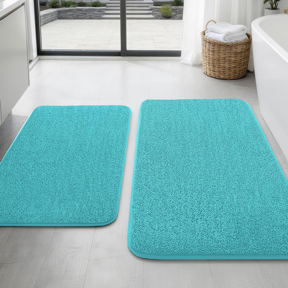 YIHOUSE 2-Piece Towel-Like Memory Foam Bathroom Rug Set, Dark Grey