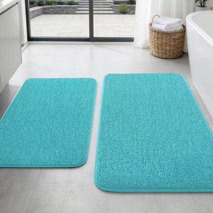 YIHOUSE 2-Piece Towel-Like Memory Foam Bathroom Rug Set, Dark Grey