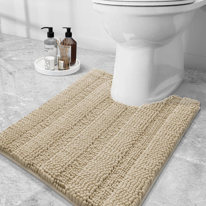 Grandaily Chenille Striped Bathroom Rugs 36x24, Extra Thick and Absorbent Bath Mats, Non-Slip Soft Plush Shaggy Shower Carpet, Machine Wash Dry, Bath Rug for Bathroom, (Large, Light Grey)