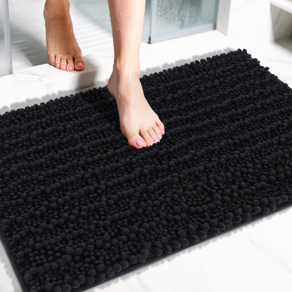 Yimobra Bathroom Rugs Non Slip Washable 32x20 Inch - Ultra Soft Absorbent Chenille Bath Mat, Quick Dry Shaggy Floor Carpet for Tub Shower, Gray Home Decor Accessories