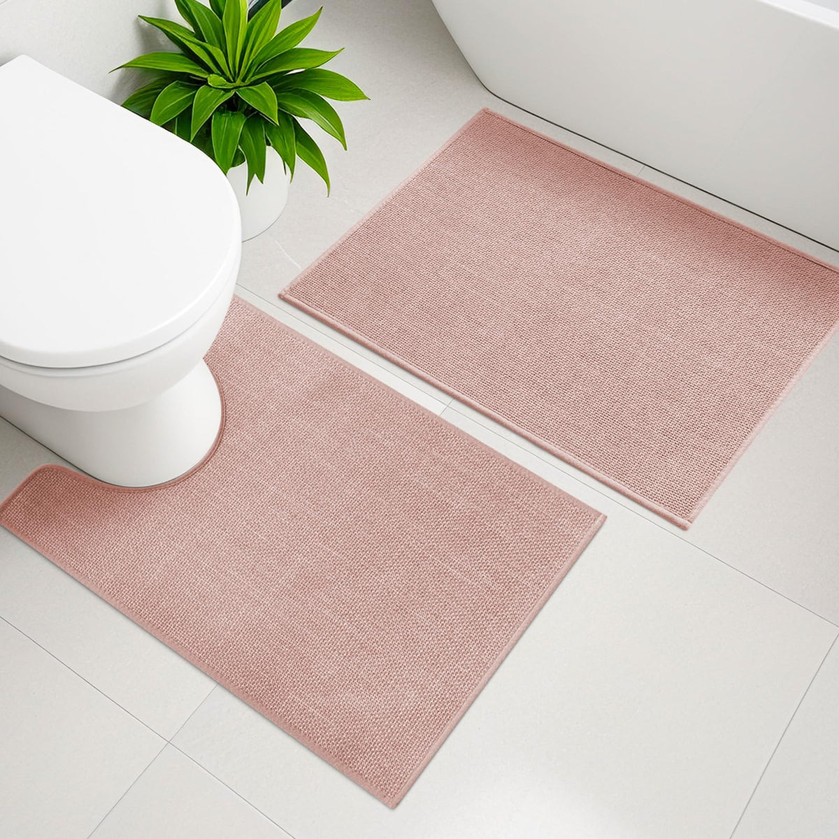 YIHOUSE Bathroom Rugs Thin Bath Mat Sets 2 Pieces Quick Dry,Beige