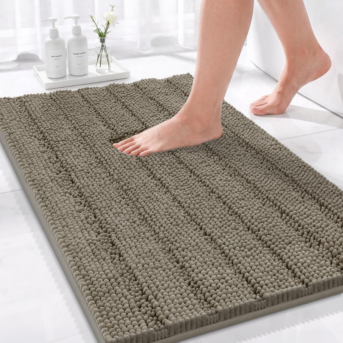 Bcoimo Bath Rug Mat,48x24 High Absorbent Latte Long Bathroom Runner Rugs