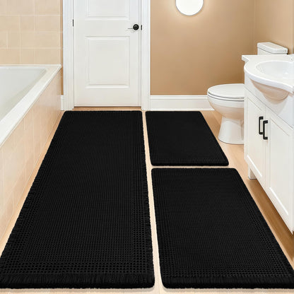 Upgrade Waffle Bath Mat Set 2 Piece, Boho Bathroom Rugs Absorbent Non Slip, Ultra Soft Bathroom Mat, Machine Washable Knit Bath Rugs with Herringbones for Bathroom, Bedroom, Kitchen, Shower, White