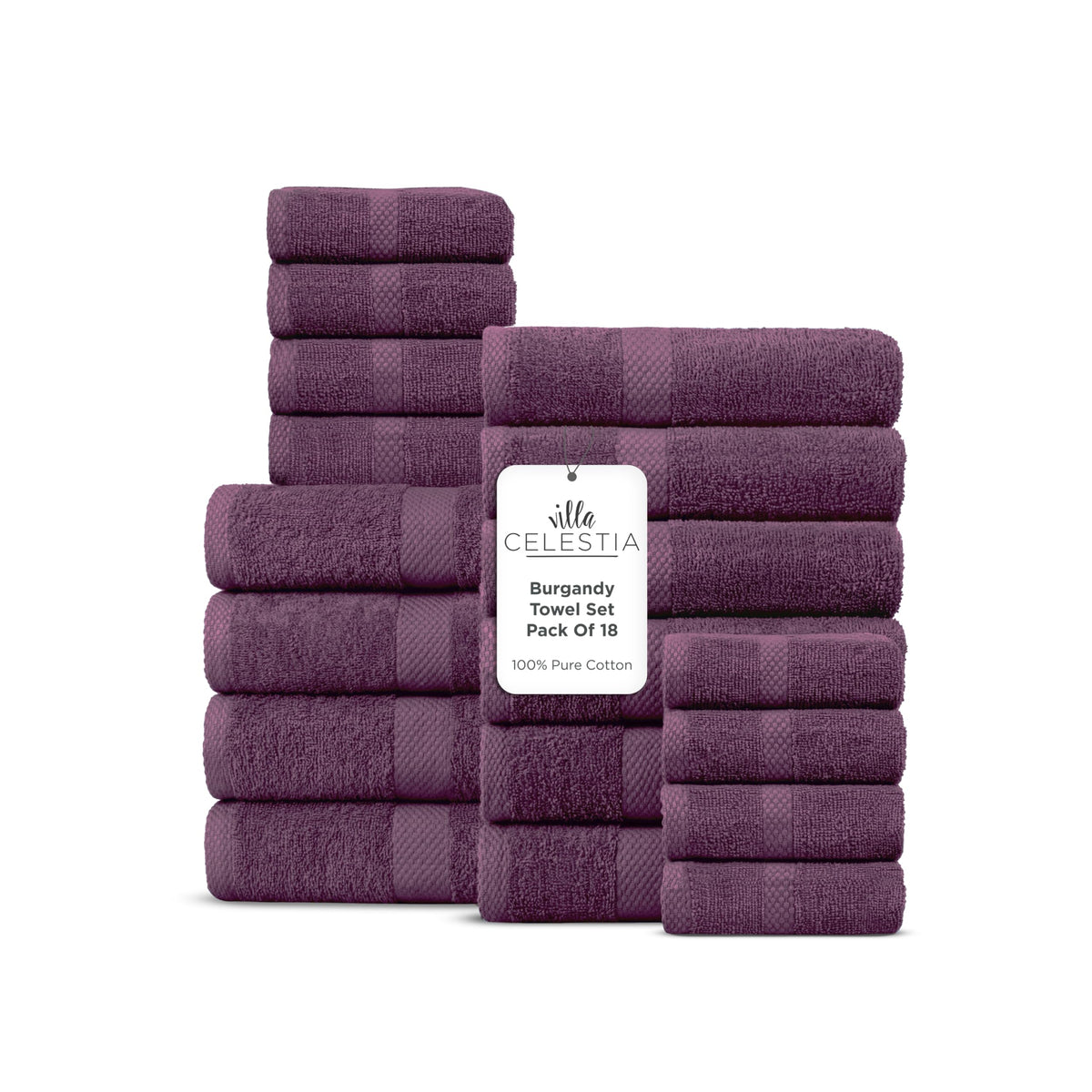 Villa Celestia 100% Cotton Bath Towel Set of 18-4 Bath Towels, 6 Hand Towels, 8 Wash Cloths, Sustainable, Soft, Highly Absorbent, Combed Cotton 18 Piece Set for Hotels, Spa, Bathroom, Dorm, Blue