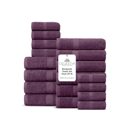 Villa Celestia 100% Cotton Bath Towel Set of 18-4 Bath Towels, 6 Hand Towels, 8 Wash Cloths, Sustainable, Soft, Highly Absorbent, Combed Cotton 18 Piece Set for Hotels, Spa, Bathroom, Dorm, Blue