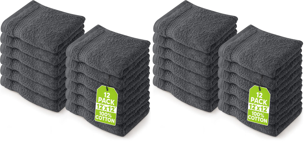 Utopia Towels 12 Pack Premium Wash Cloths Set, 12 by 12 Inches, 100% Cotton Ring Spun, Highly Absorbent and Soft Feel Essential Washcloths for Bathroom, Spa, Gym, and Face, Grey