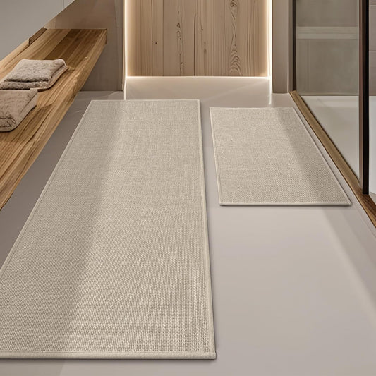 YIHOUSE Bathroom Rugs Thin Bath Mat Sets 2 Pieces Quick Dry,Beige