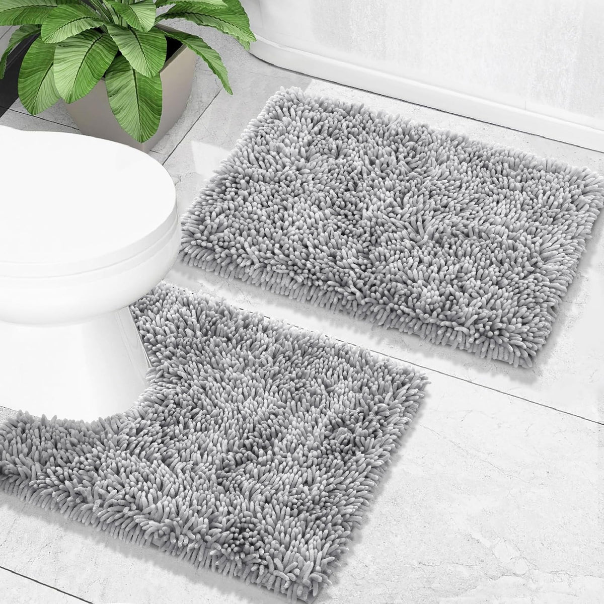 Yimobra Bathroom Rug Set 2 Piece, Luxury Shaggy Bath Mat Set with Non Slip Backing, Ultra Soft & Absorbent Mats for Bathroom Floor, Machine Washable, 31.5"x20"+24"x17", Dark Purple