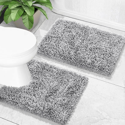 Yimobra Bathroom Rug Set 2 Piece, Luxury Shaggy Bath Mat Set with Non Slip Backing, Ultra Soft & Absorbent Mats for Bathroom Floor, Machine Washable, 31.5"x20"+24"x17", Dark Purple