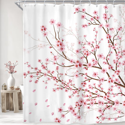 Pink Cherry Blossom Plum Asian Shower Curtain Japanese 60Wx72H Inch Decor