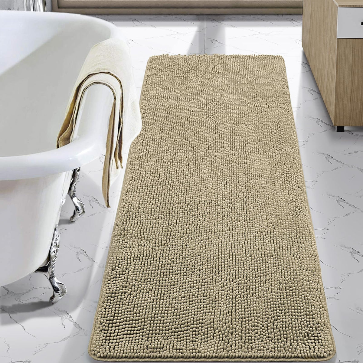 LOCHAS Luxury Bathroom Rug Shaggy Bath Mat 24 x 60 Inch, Gray