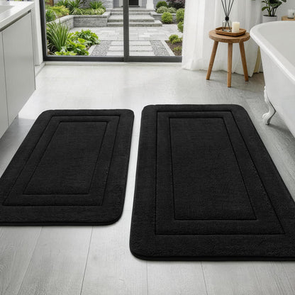 YIHOUSE 2-Piece Towel-Like Memory Foam Bathroom Rug Set, Dark Grey