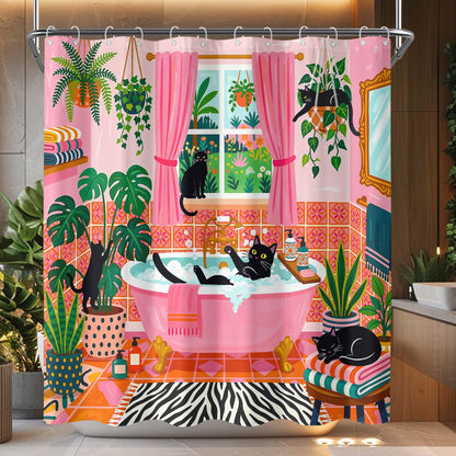 Accnicc Cute Cat Shower Curtain Funny Fun Cool Cats Monet Shower Curtains for Bathroom Water Lilies Waterproof Fabric Bath Curtain Decor 72 X 72 Inch