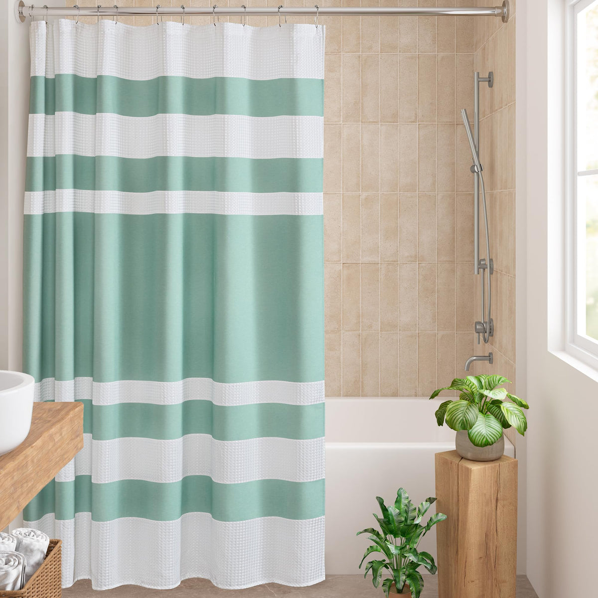 Madison Park Arbor Waffle Shower Curtain for Bathroom, 72 x 72, Beige