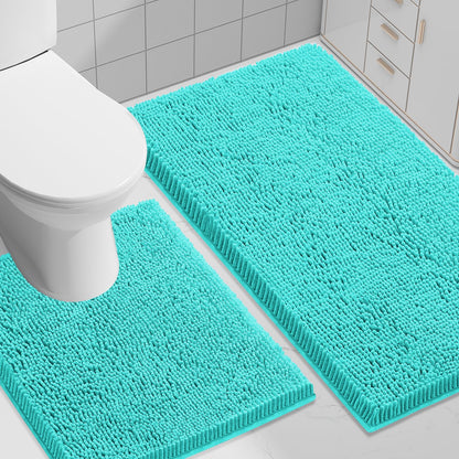 Smiry Chenille Bathroom Rugs Sets 2 Piece (30x20+24x16, Black)