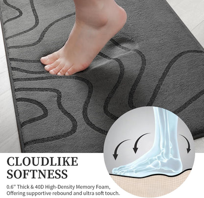 YIHOUSE Memory Foam Bathroom Rugs Sets 2 Piece, 32"x20"+24"x17", Dark Grey