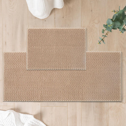 FRESHMINT Chenille Bath Rugs Set 2 Pieces, Cream White, 17''x24''+20''x47''