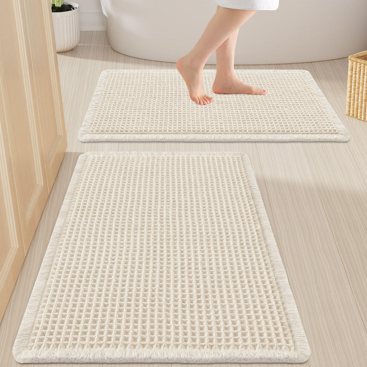 Smiry Waffle Bathroom Rugs Sets 2 Piece (30x20+24x16, Brown)