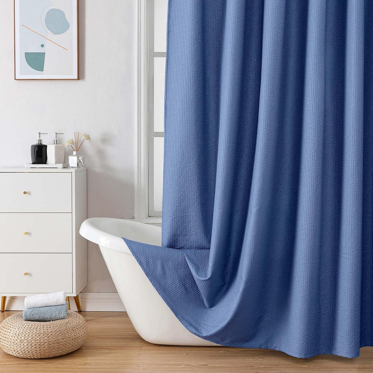 OVZME Berry Cute Shower Curtain, Embossed Textured Fabric Shower Curtain for Bathroom - Soft Cloth & Hotel Spa Luxury, Water Repellent, Machine Washable Shower Curtain, 72X72, Glacier Blue