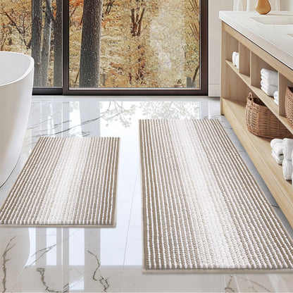 BSICPRO Bathroom Rugs Sets 2 Piece, Non Slip Striped Bath Mats, Fog Blue