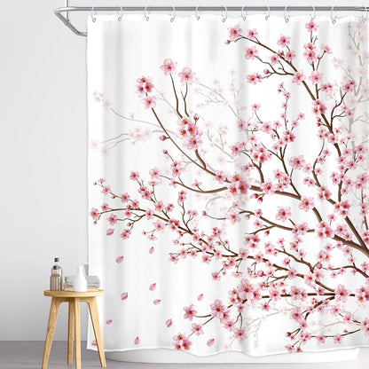 Pink Cherry Blossom Plum Asian Shower Curtain Japanese 60Wx72H Inch Decor