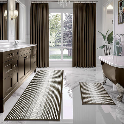BSICPRO Bathroom Rugs Sets 2 Piece, Non Slip Striped Bath Mats, Fog Blue