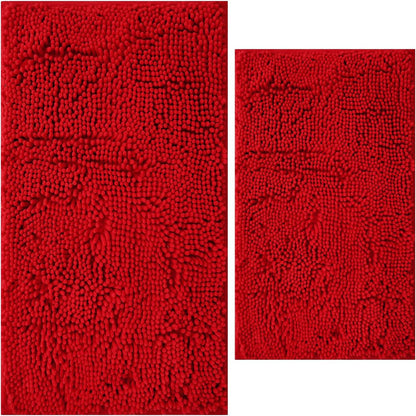 Bathroom Rugs Sets 2 Piece,Super Absorbent Soft,Thick,Machine Washable Chenille Bath Mat,Non Slip Toilet Floor Rug,Bath Mats for Bathroom,20x32 Plus 20x20 U Shape,Light Grey