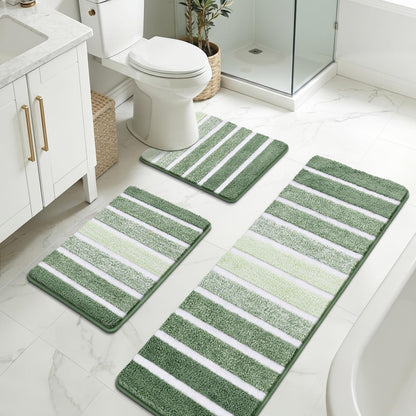Yamaziot Sage Green Bathroom Rug Set 5 Piece Washable Non Slip Striped Mat