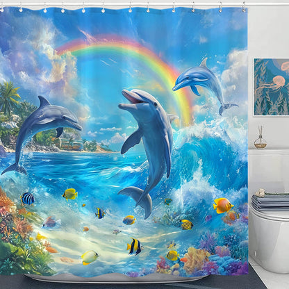 Accnicc Abstract Beach Shower Curtain Ocean Art Oil Painting Shower Curtains for Bathroom Teal Blue Coastal Seagull Waterproof Fabric Bath Curtain Decor 72 X 72 Inches
