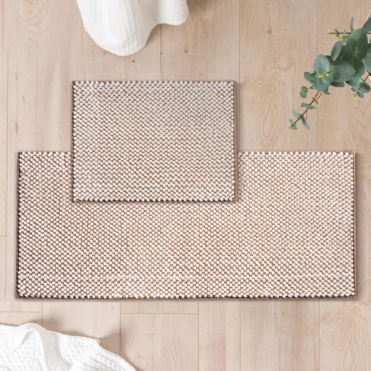 FRESHMINT Chenille Bath Rugs Set 2 Pieces, Cream White, 17''x24''+20''x47''