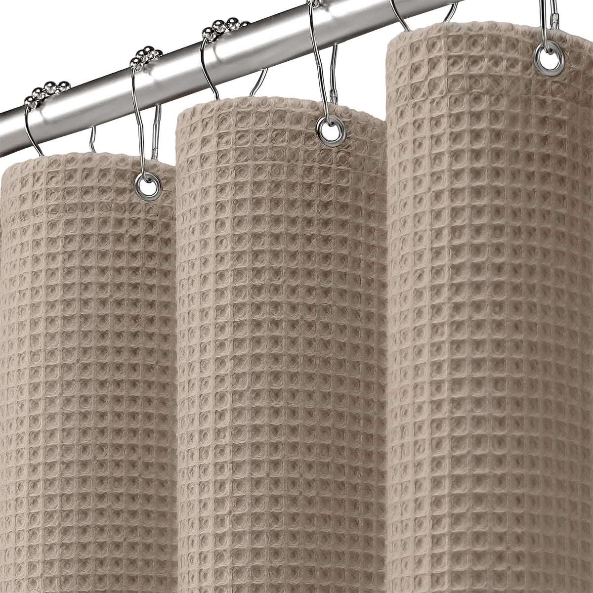 Waffle Weave Shower Curtain Heavyweight Cotton Fabric Black 72Wx72L