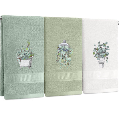 FuWeave 3 Pcs Eucalyptus Leaves Hand Towels for Bathroom Kitchen Decor