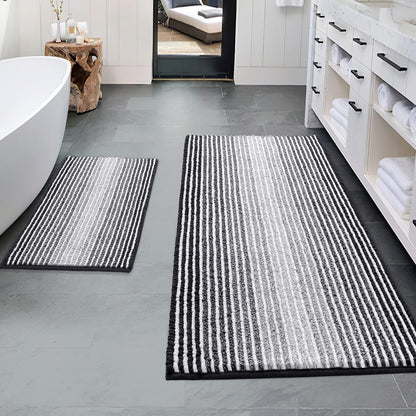 BSICPRO Bathroom Rugs Sets 2 Piece, Non Slip Striped Bath Mats, Fog Blue