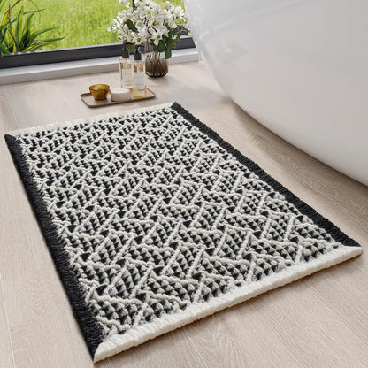 Waffle Bath Mat, Extra Soft Boho Bathroom Rugs, 16x24 Brown