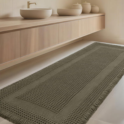 Upgrade Waffle Bath Mat Set 2 Piece, Boho Bathroom Rugs Absorbent Non Slip, Ultra Soft Bathroom Mat, Machine Washable Knit Bath Rugs with Herringbones for Bathroom, Bedroom, Kitchen, Shower, White