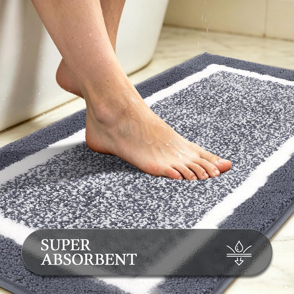 Pauwer Bathroom Rugs 3 Piece Set, Non Slip Washable Bath Mat, Dark Grey