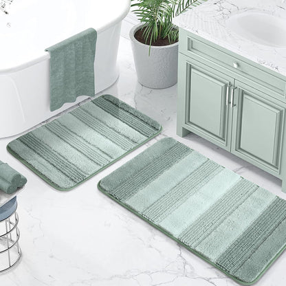 3 Pcs Ombre Bath Mat Set for Bathroom, Non Slip Ultra Soft and Thick Water Absorbent Bath Carpet, Machine Washable & Quick Dry Bathroom Rug, for Bedroom Door Living Room,Green