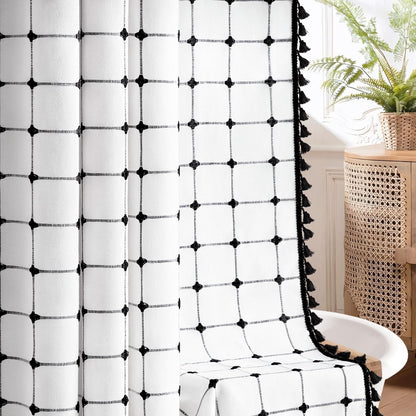 Black and White Boho Shower Curtain, 72" W X 72" L