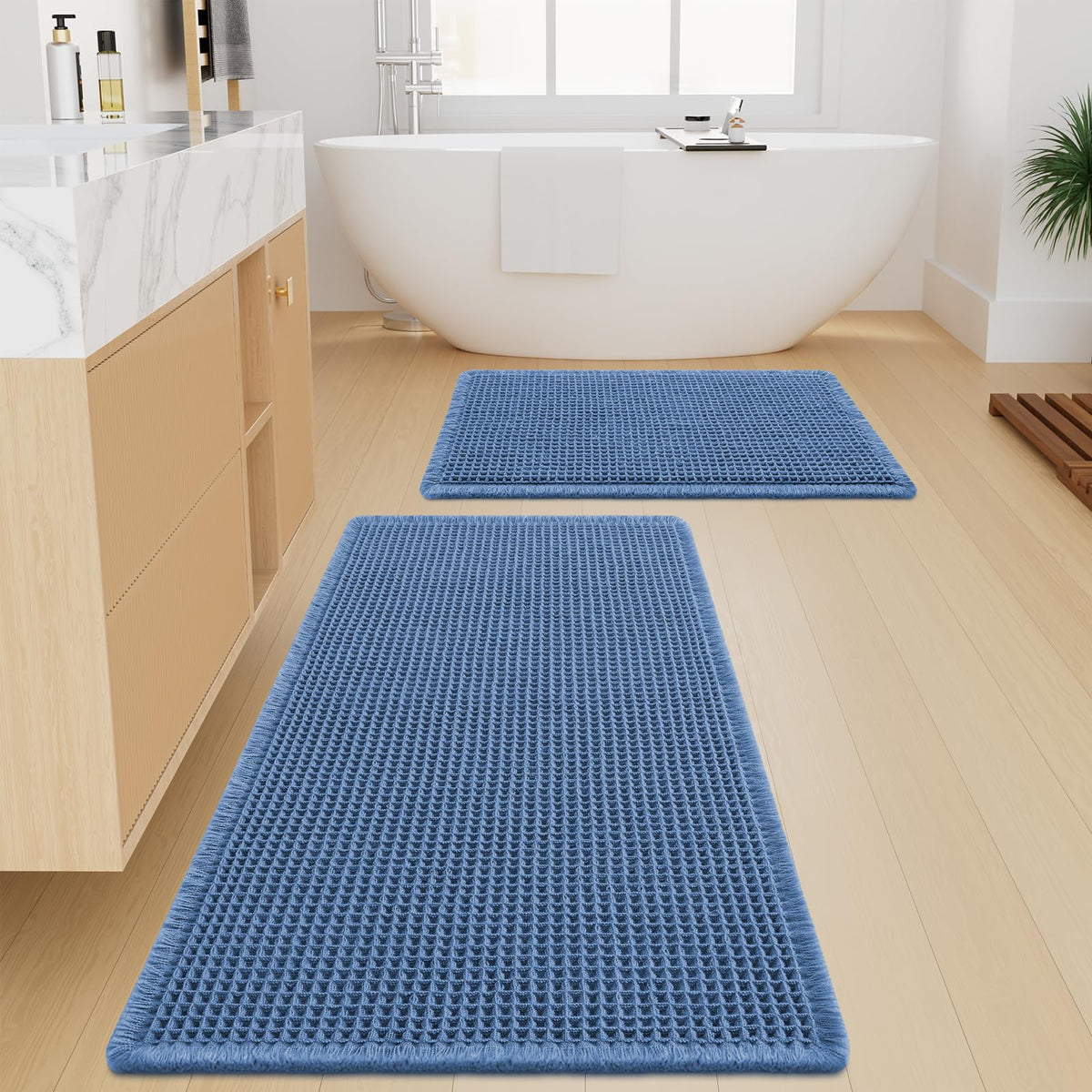 Smiry Waffle Bathroom Rugs Sets 2 Piece (30x20+24x16, Brown)