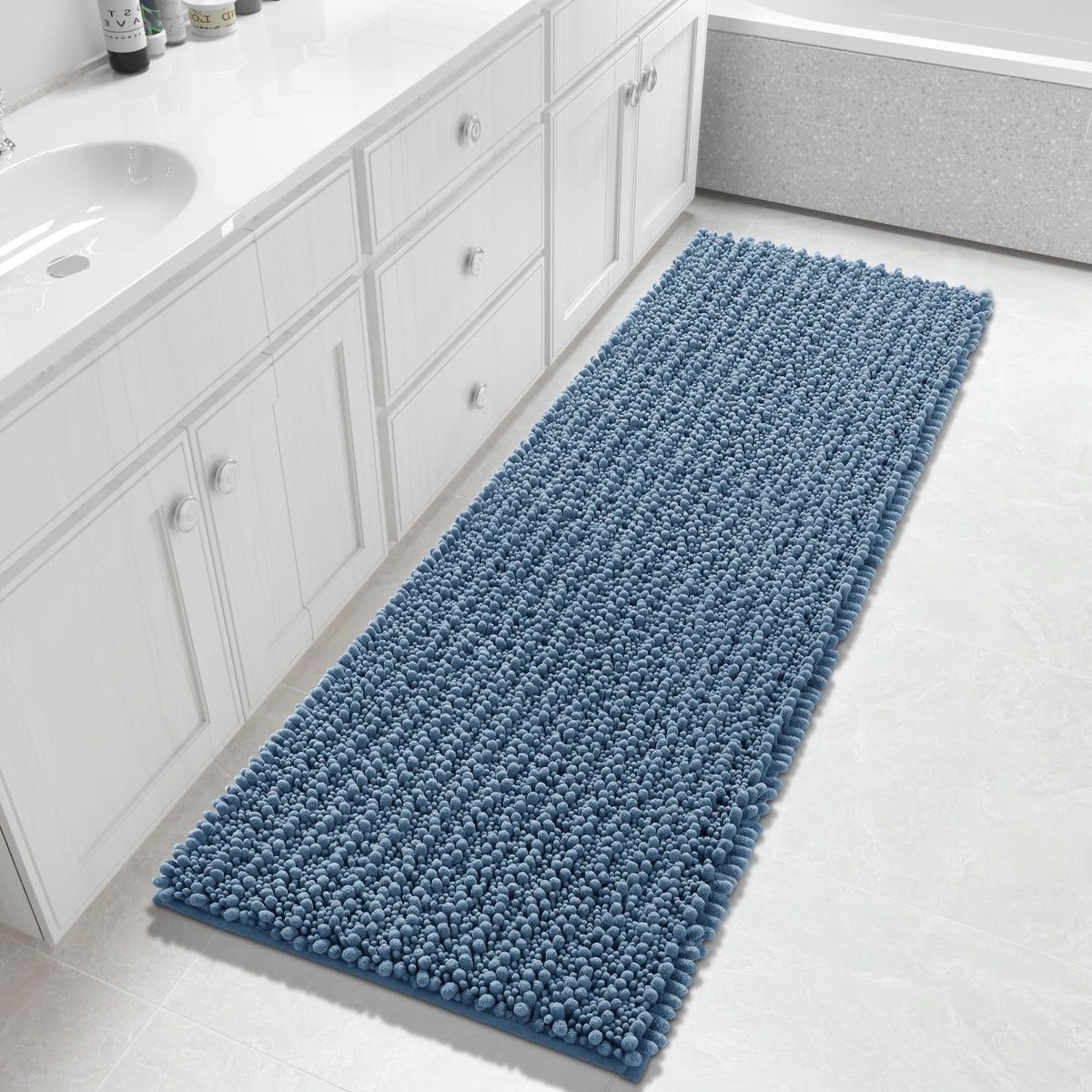 Yimobra Bathroom Rugs Non Slip Washable 32x20 Inch - Ultra Soft Absorbent Chenille Bath Mat, Quick Dry Shaggy Floor Carpet for Tub Shower, Gray Home Decor Accessories