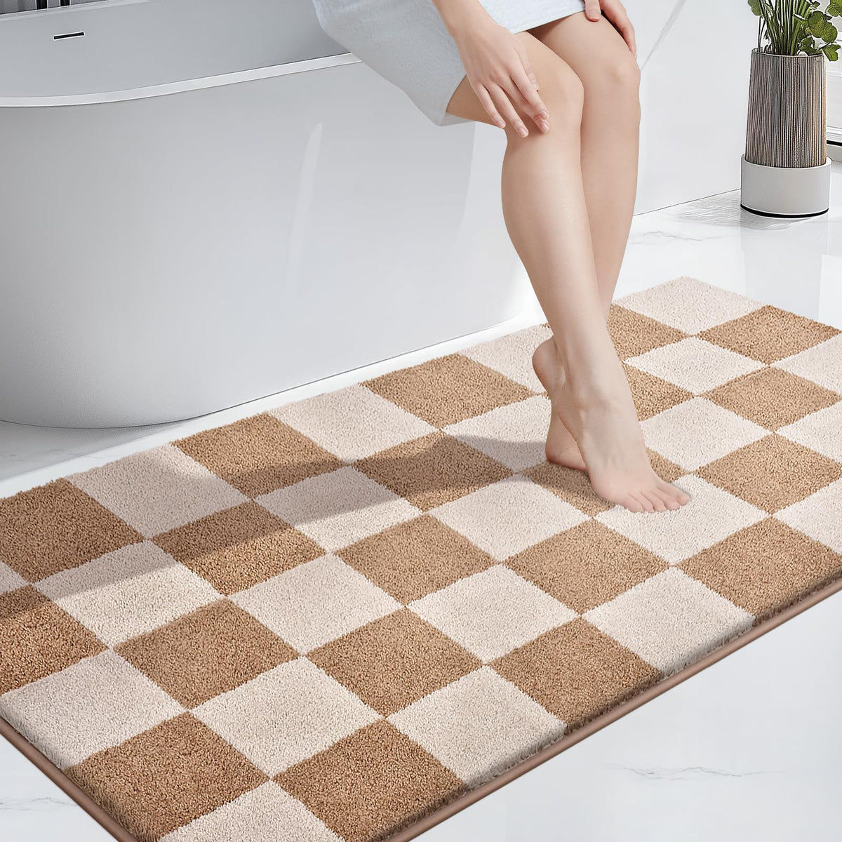 PURRUGS Bathroom Rug Non-Slip Machine Washable 24" x 36", Super Absorbent and Quick-Dry Bath Mat, Extra Soft and Plush Bath Rug for Shower, Bathtub and Sink, Grayish Brown & Coffee
