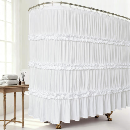 Homechoice Decor Peach Ruffle Shower Curtain for Master Bathroom