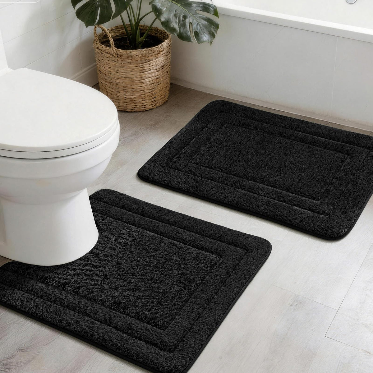 YIHOUSE 2-Piece Towel-Like Memory Foam Bathroom Rug Set, Dark Grey