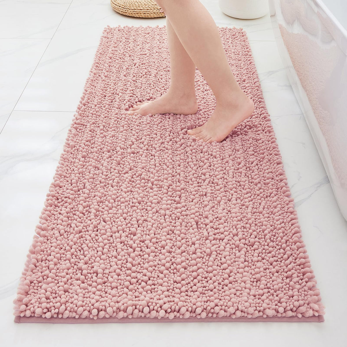 ILANGO Bathroom Rugs Light Grey 44x24, Soft Absorbent Chenille Bath Rugs