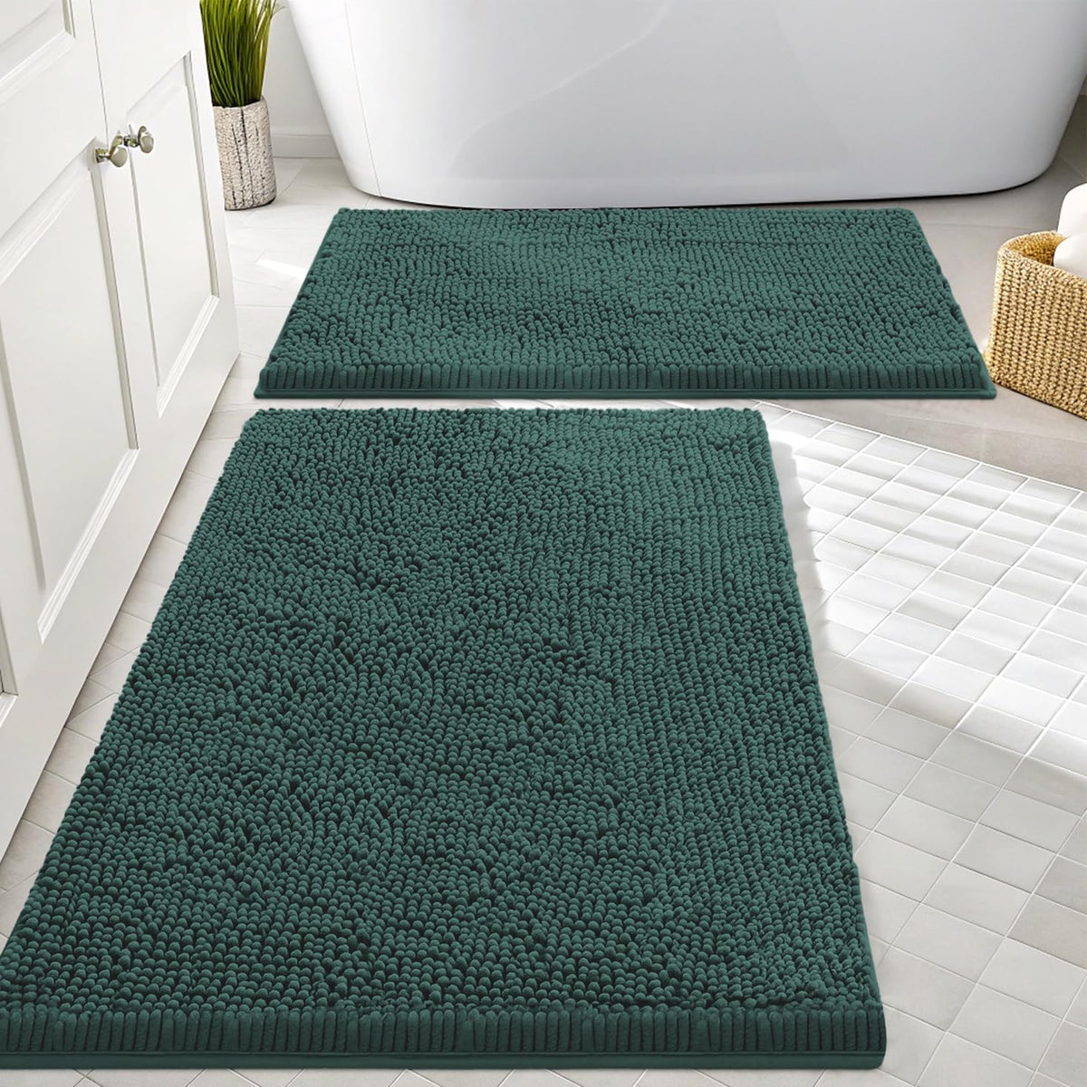 Smiry Chenille Bathroom Rugs Sets 2 Piece (30x20+24x16, Black)