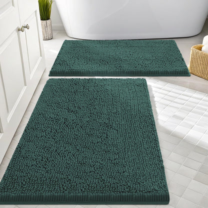 Smiry Chenille Bathroom Rugs Sets 2 Piece (30x20+24x16, Black)