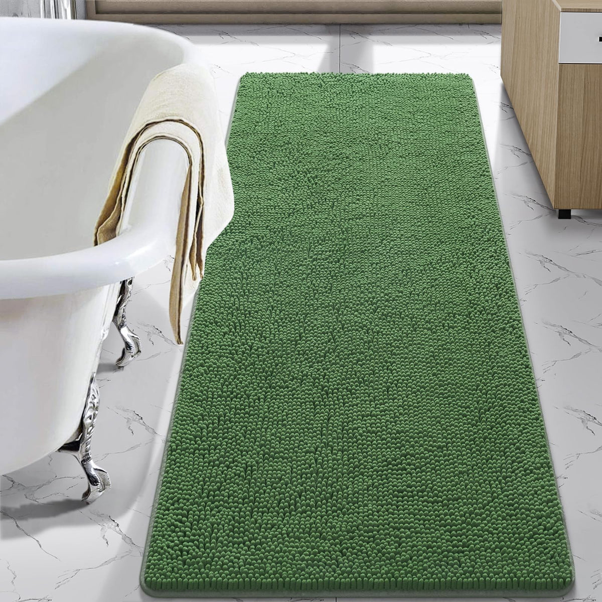 LOCHAS Luxury Bathroom Rug Shaggy Bath Mat 24 x 60 Inch, Gray